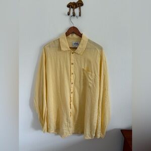 Flax Butter Yellow Linen Button Front Shirt size Large